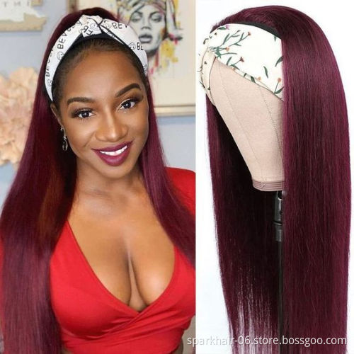OEM Factory Directly Headband Wig Colored Virgin Human Hair Headband Wigs for Black Women 10A Straight Body Wave Wigs